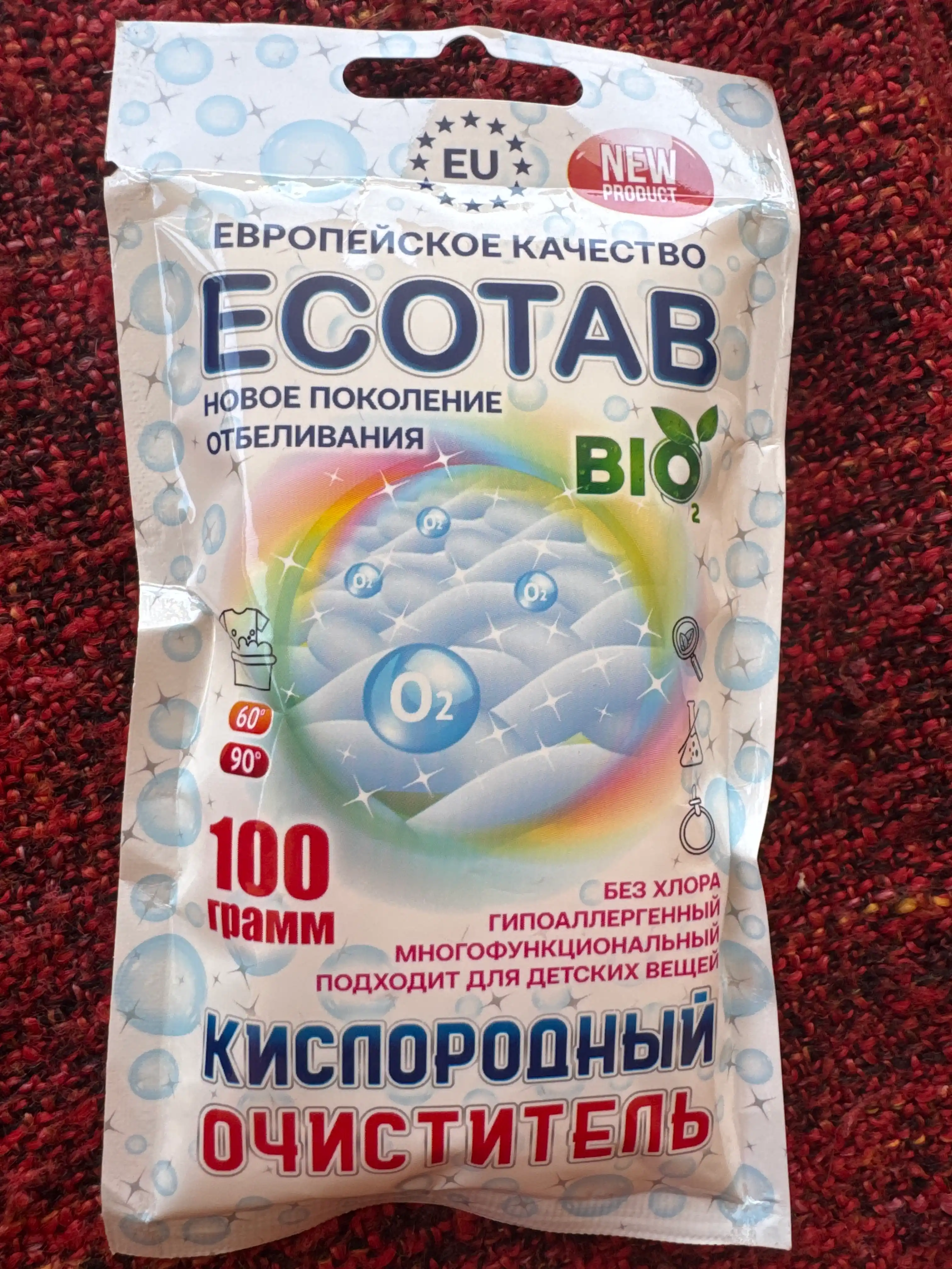 Kislorodli tozalovchi ECOTAB, uy uchun universal kislorodli oqartiruvchi, 100 g