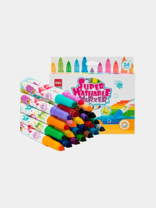 Фломастеры "Super washable" 24цв. Deli klm - 