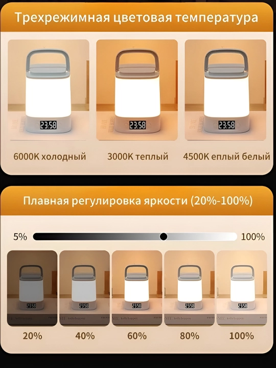 USB soatli simsiz LED tungi chiroq, taymer, ruchka