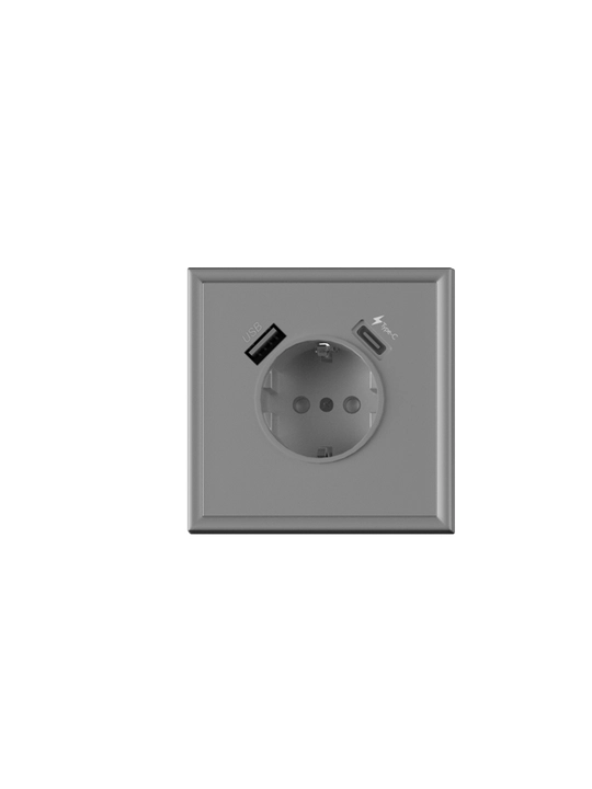 Розетка Venus с USB и Type-C PRIME, серая настенная зарядная розетка, 2.1А розетка 220В