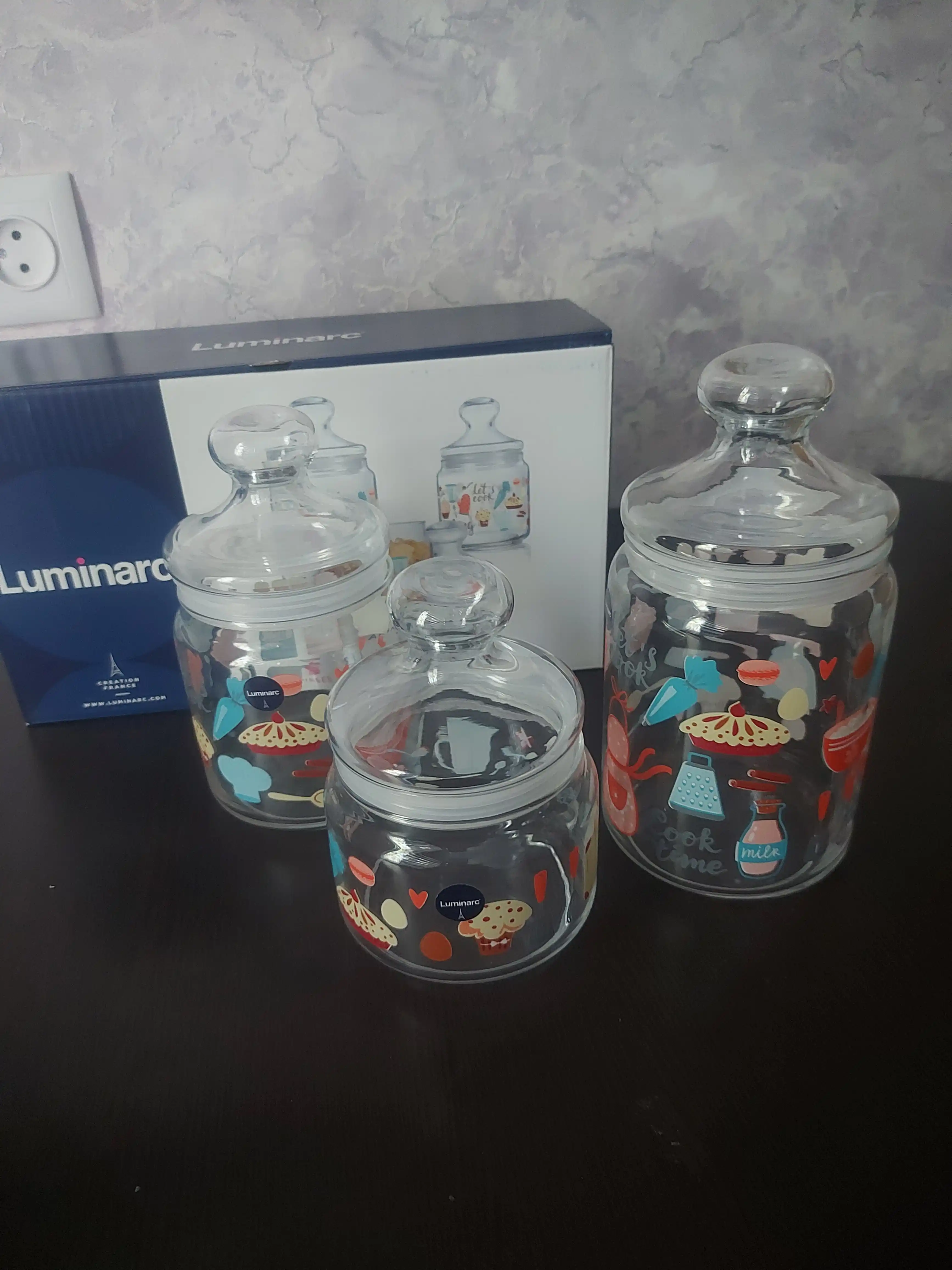 Sochiluvchan moddalarni saqlash uchun Luminarc shisha bankalar to‘plami,500ml/750ml/1000ml