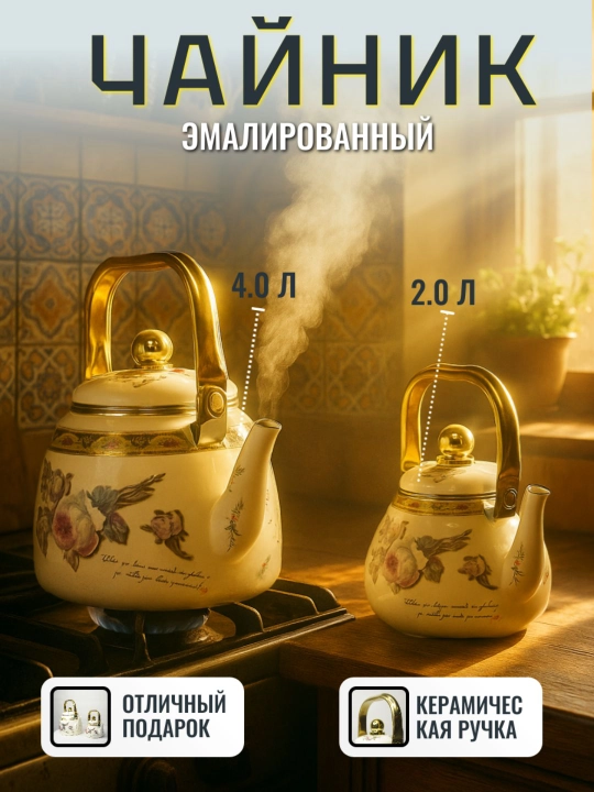 Набор эмалированных чайников, из двух частей, 3,3 л, 1 л