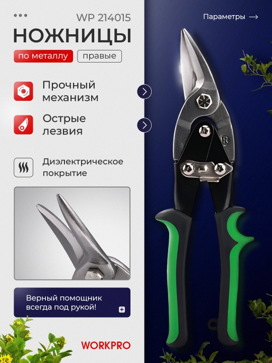 WORKPRO Aviatsiya qalay qaychi, 250 mm, o'ng WP214015 - 