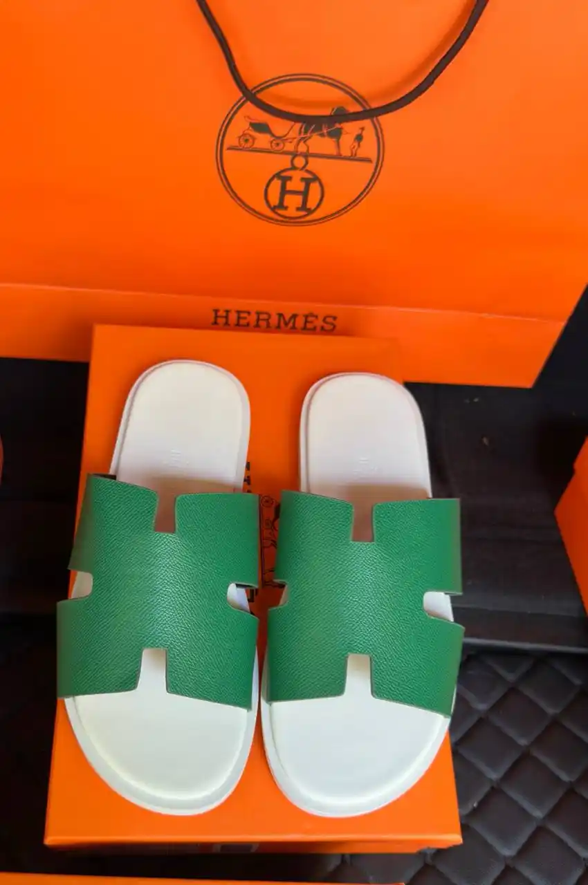 Мужские тапочки Hermes, натуральная кожа, 1 размер маленький