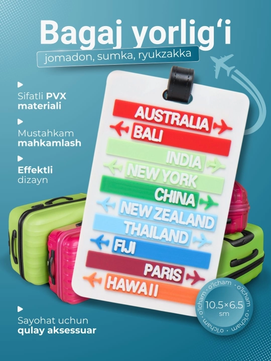 Chamadon, sumka, ryukzak uchun bagaj yorlig'i