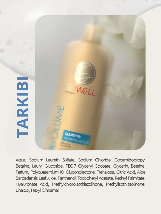Sowell professional ayollar shampuni, sochlar uchun hajm va parvarish, 500 ml