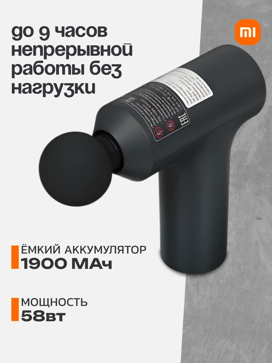 Массажер мини Xiaomi Massage Gun 2/Mini, 58 Вт, 3 насадки в комплекте, таймер