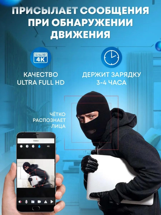 Мини камера видеонаблюдения FULL HD, 1080p USB + аккумулятор