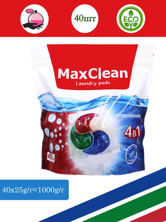 Konditsioner va parfyumeriya aromati bilan yuvish kapsulalari Max Clean, 40 dona. 25 gramm - 
