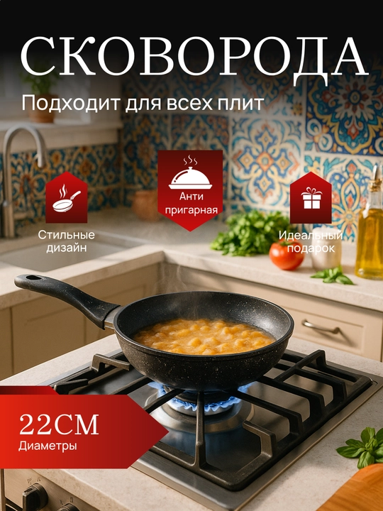 Tova CULICHEF, yopishmaydigan qoplamali SYNMORE, qora, tutqich bilan, 20-28 sm, antiprigar - 