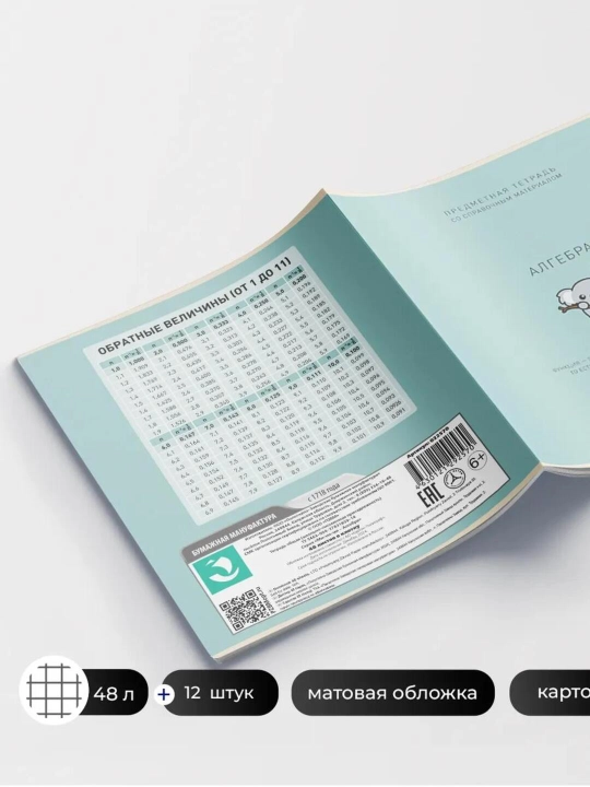 A5 formatda fan daftarlar to‘plami, 48 bet, katak va chiziqli, 12 dona, qo‘llanma bilan