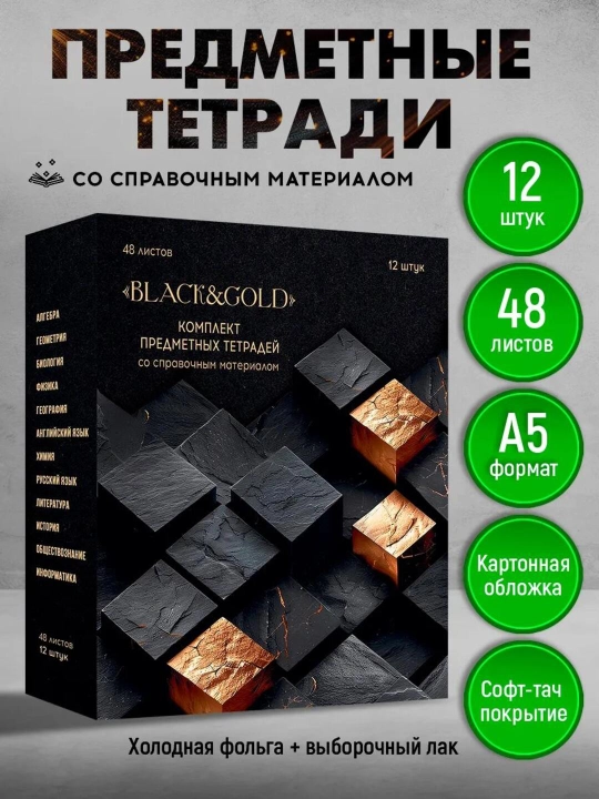 A5 formatda fan daftarlar to‘plami, 48 bet, katak va chiziqli, 12 dona, qo‘llanma bilan - 