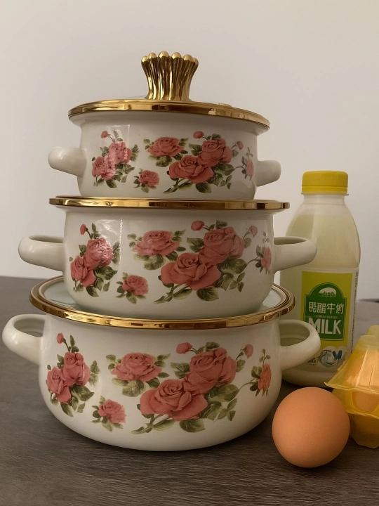 Qopqoqli sirlangan kastryulkalar to‘plami, 3 dona