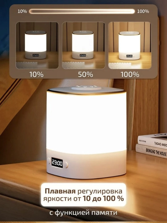 Tungi portativ chiroq uy yotoqxonasi stol usti uchun, soat bilan, simsiz