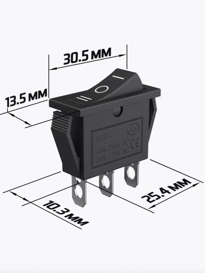 KCD3 ON-OFF-ON turlik tugmali o‘chirgich (3 pin, qora rang), 1 dona