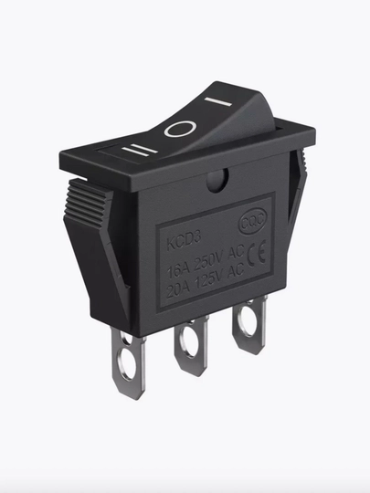 KCD3 ON-OFF-ON turlik tugmali o‘chirgich (3 pin, qora rang), 1 dona