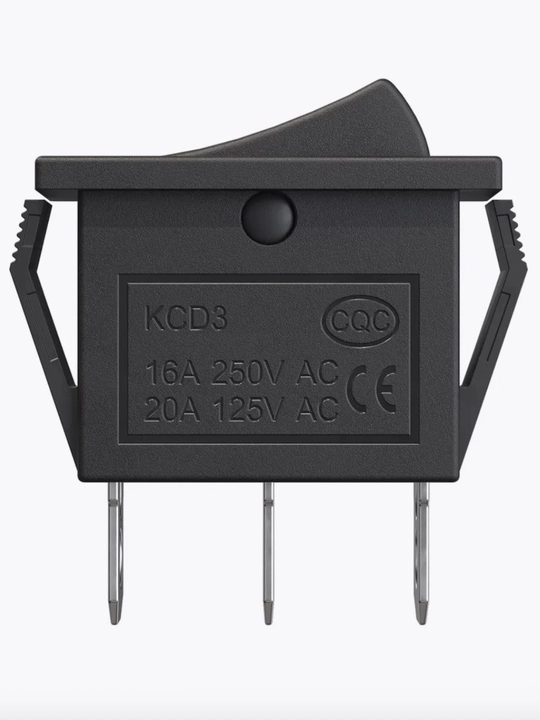 KCD3 ON-OFF-ON turlik tugmali o‘chirgich (3 pin, qora rang), 1 dona