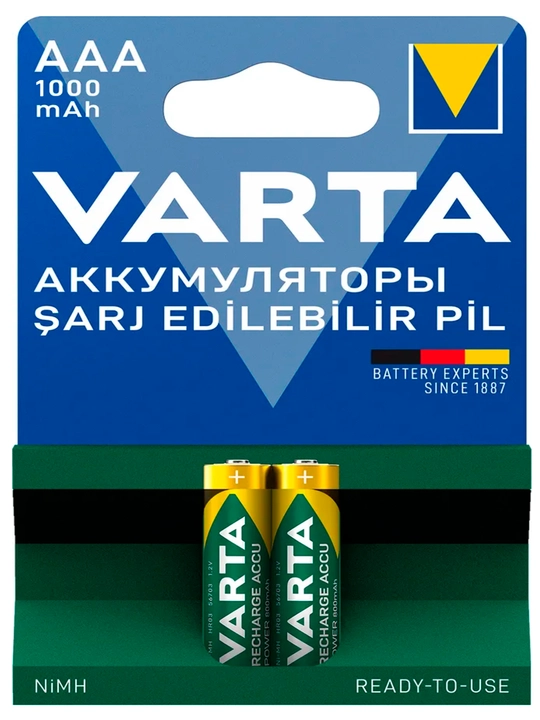 Akkumulyatorlar VARTA AAA (HR03) R2U 1000 mAh Ni-MH — pult, mishka, o'yinchoq - 