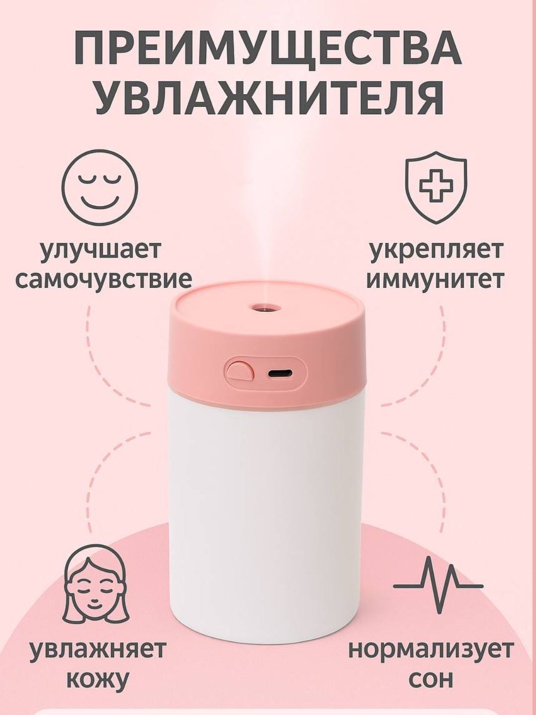 Увлажнитель воздуха с лампой для стола Humidifier для офиса и автомобиля