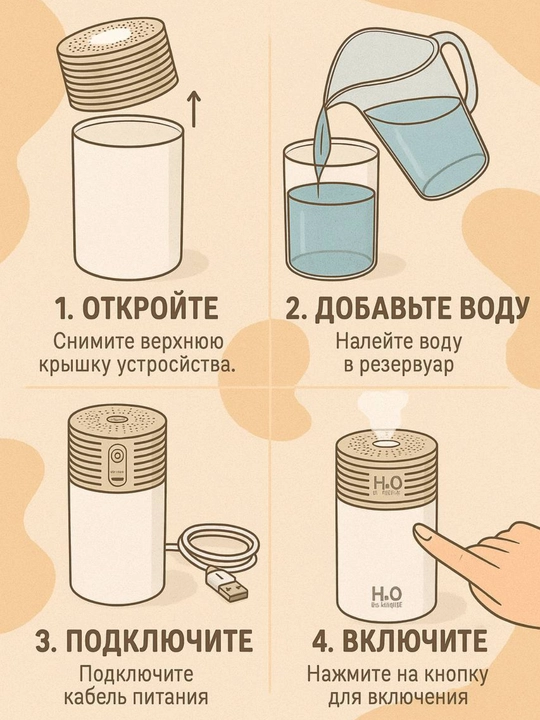 Увлажнитель воздуха с лампой для стола Humidifier для офиса и автомобиля