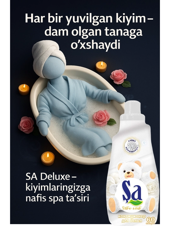 Kir uchun SA konditsioner 60 ta uvish, yoqimli hid, gigiyenik, koncentrat, 1.5 litr