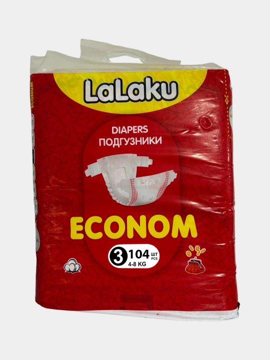 Tagliklar Lalaku, yopishtirilgan ekonom, o‘lchami 3 (4-8 kg), 104 dona - 