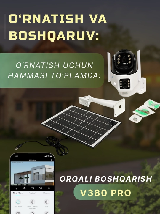 Hikvision V380  ko‘cha 4G kameralari burilish imkoniyati, quyosh paneli va tungi ko‘rish