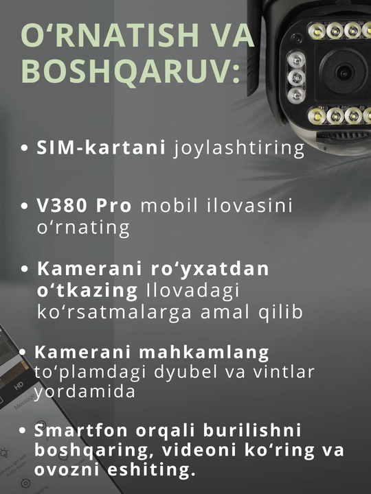 Hikvision V380  ko‘cha 4G kameralari burilish imkoniyati, quyosh paneli va tungi ko‘rish