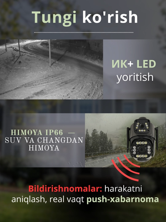 Hikvision V380  ko‘cha 4G kameralari burilish imkoniyati, quyosh paneli va tungi ko‘rish