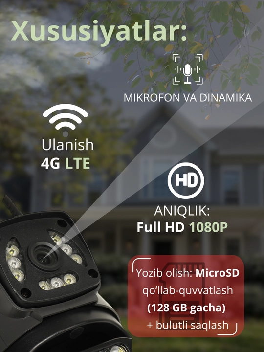Hikvision V380  ko‘cha 4G kameralari burilish imkoniyati, quyosh paneli va tungi ko‘rish