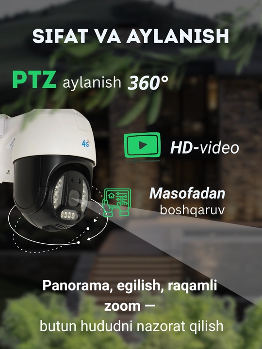 Hikvision V380  ko‘cha 4G kameralari burilish imkoniyati, quyosh paneli va tungi ko‘rish
