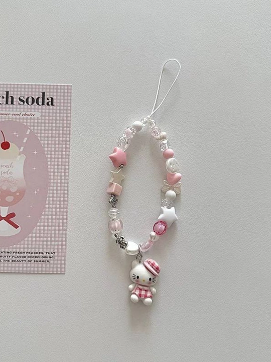 Telefon uchun Hello Kitty brelok-braslet, osma bezak va bilaguzuk (pushti)