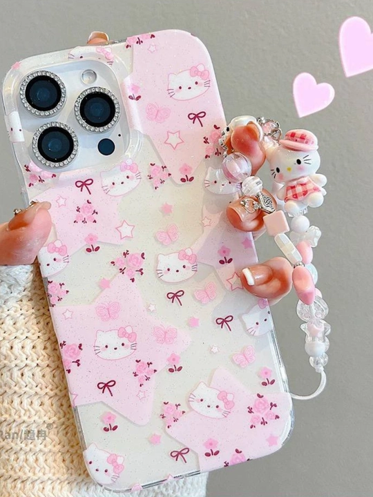 Telefon uchun Hello Kitty brelok-braslet, osma bezak va bilaguzuk (pushti)