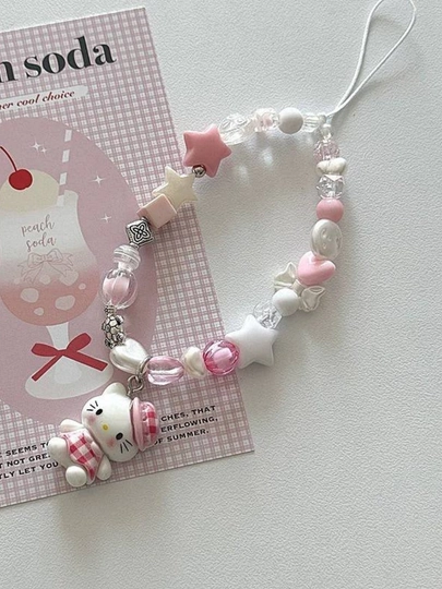 Telefon uchun Hello Kitty brelok-braslet, osma bezak va bilaguzuk (pushti)