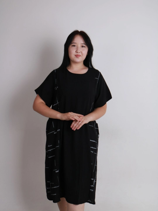 Ayollar uchun keng ko‘ylak, geometrik naqshli, kundalik, paxtali