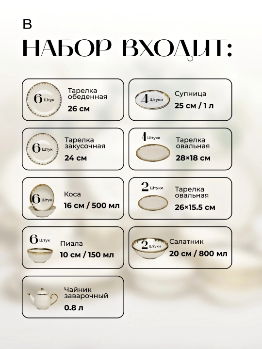 Посуда для кухни, набор посуды на 6 персон, европейский из 30, 32, 35, 45 предметов