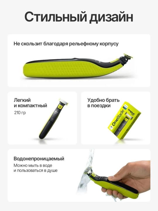 Электробритва Philips OneBlade QP2824, роторная, водонепроницаемая, влажное и сухое бритье