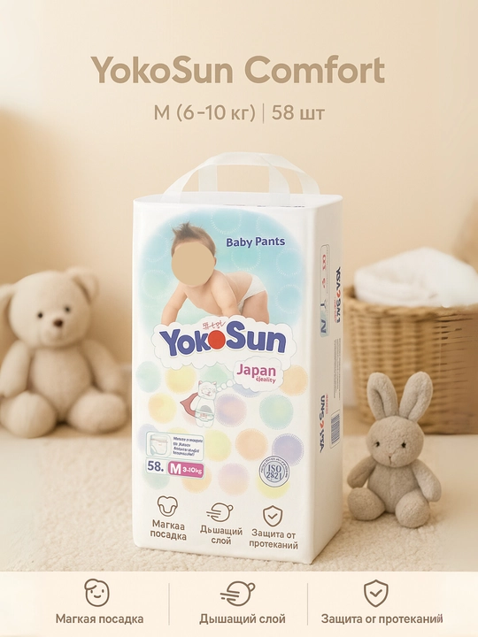 YokoSun Comfort trusik va tagliklar, S/M/L/XL/XXL, 38–82 dona, kundalik foydalanish uchun - 