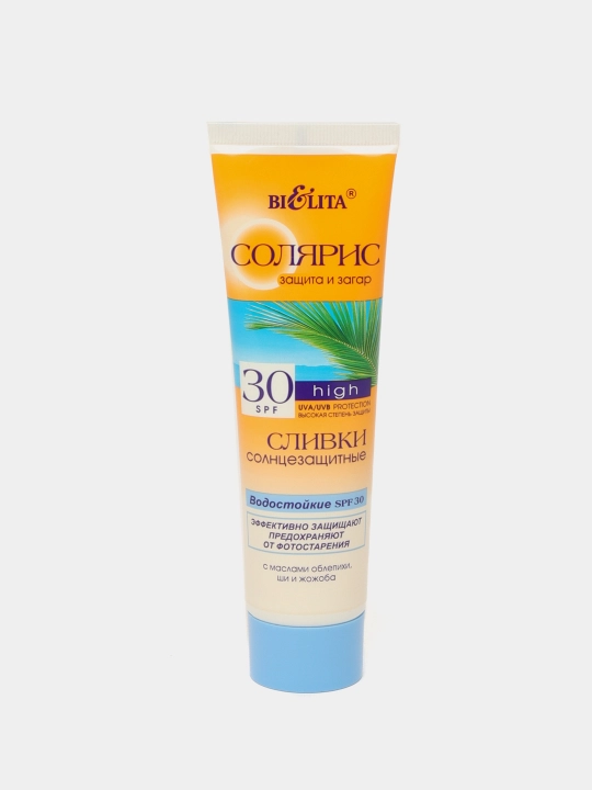 Quyoshdan himoyalovchi SOLYARIS qaymog‘i, suvga chidamli, SPF 30, 100 ml, Bielita - 