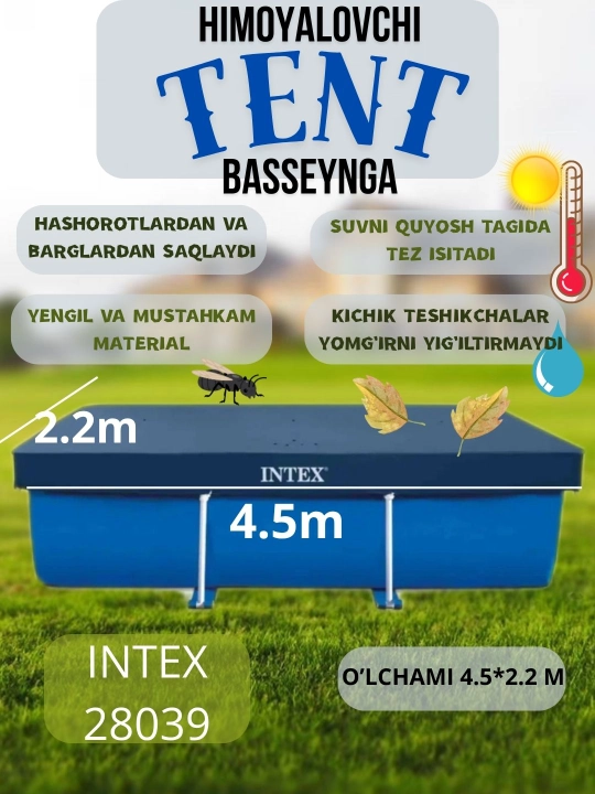 Ramkali basseyn uchun himoya tenti, Intex basseyn qoplamasi 28038, 28039 soyabon uchun qopqoq - 