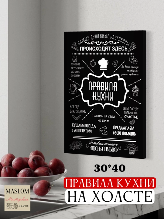 Картина на холсте "Правила кухни", для дома