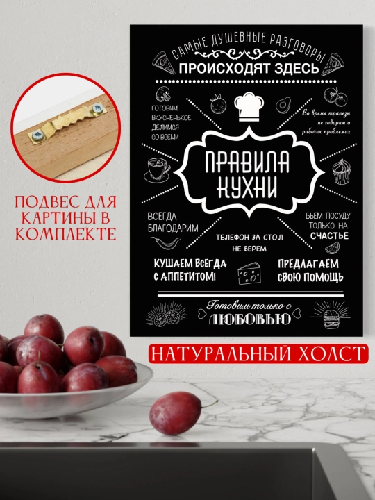 Картина на холсте "Правила кухни", для дома