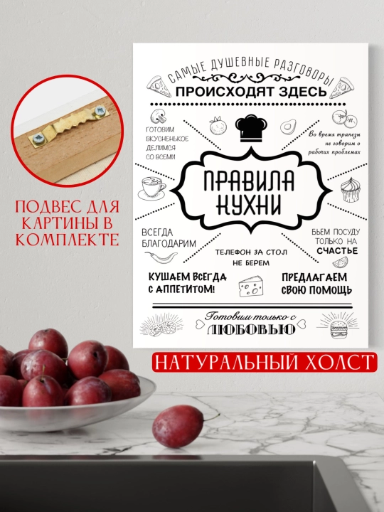 Картина на холсте "Правила кухни", для дома