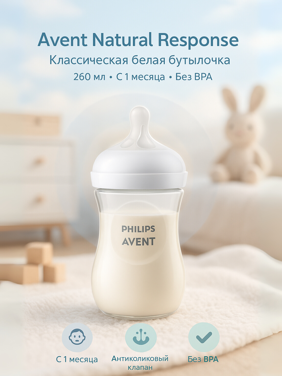 Philips Avent Natural Response butilka, SCY673, 260 ml, AirFree™ klapanli, 3 dizayn - 