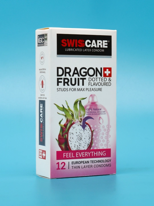 Swiss Care Dragon Fruit 12 dona, xushbo‘y, qovurg‘ali va pufakchali prezervativlar