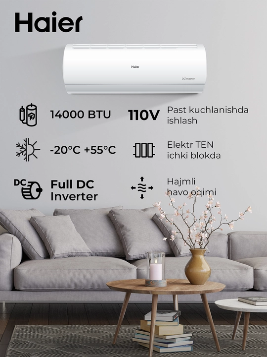 Кондиционер Haier Heat Inverter AS12IDHHRA-W1/1U12IDHFRA, инверторный, 35 кв.м, R32