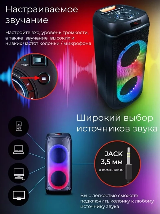 Портативная акустическая система Microlab PT802, 20W, RGB, Караоке - 
