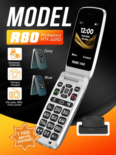 Телефон кнопочный Texnomax R80 — мощная батарея, 2 SIM, громкий динамик