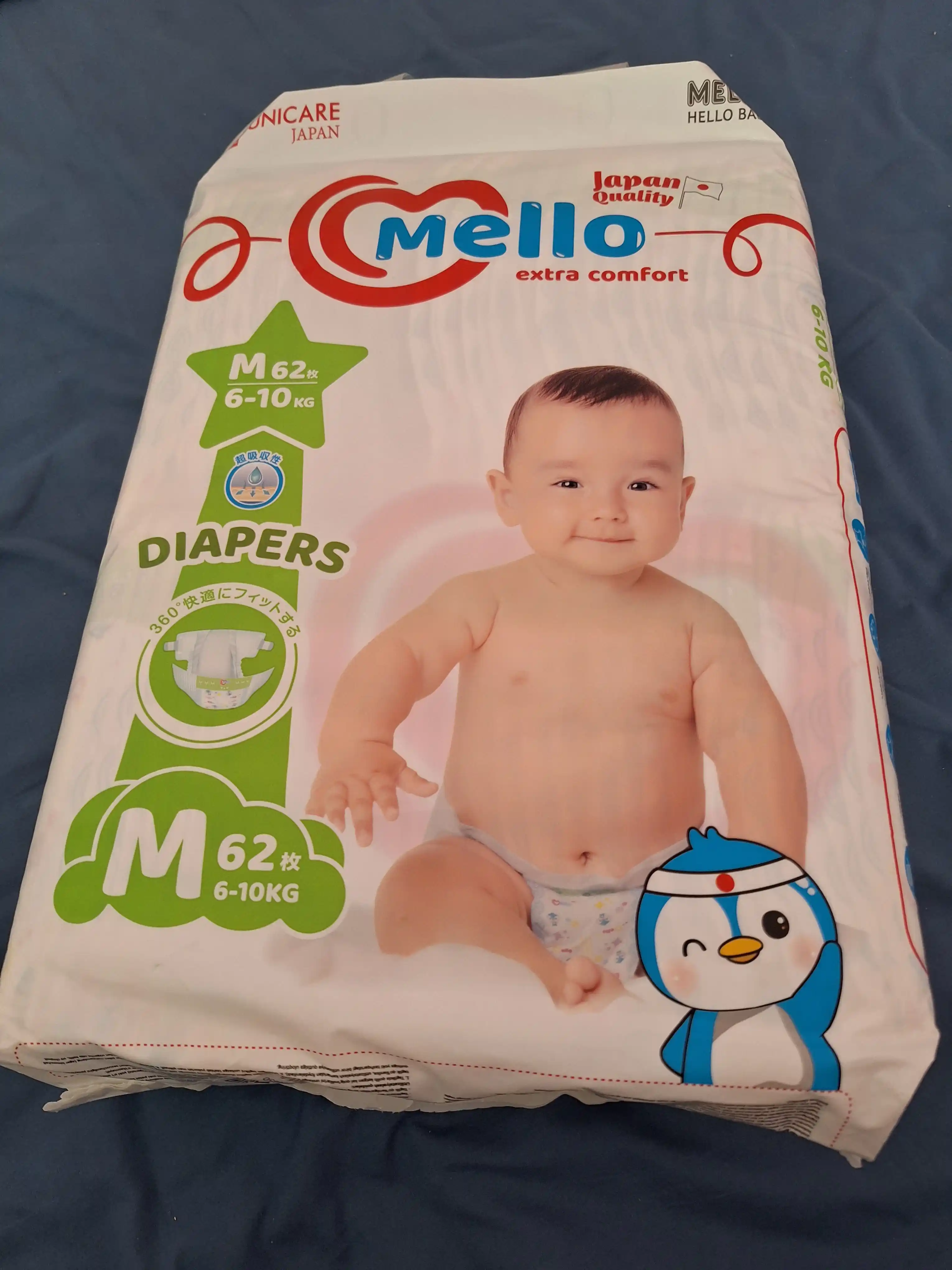 Yangi tug'ilgan chaqaloqlar uchun tagliklar MELLO,  M 6-10 kg, 62 dona