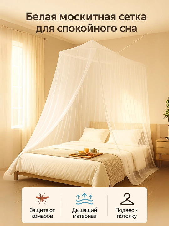 To‘rli choyshab, hasharotlarga qarshi, 180x200 sm, oq rang, shiftga osiluvchi - 